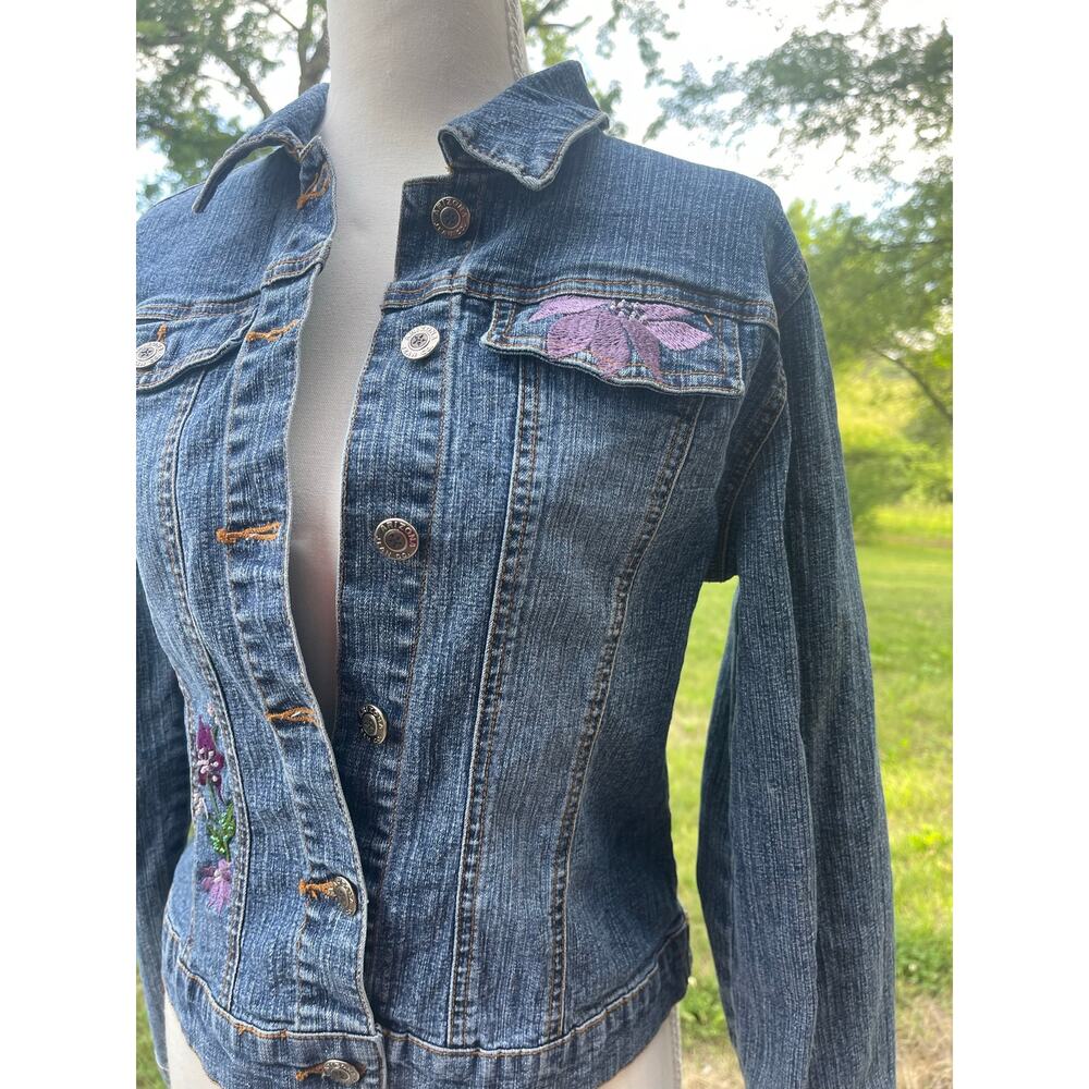 Vintage Arizona Jean Co Embroidered Denim Jacket Large Y2K Beaded Floral